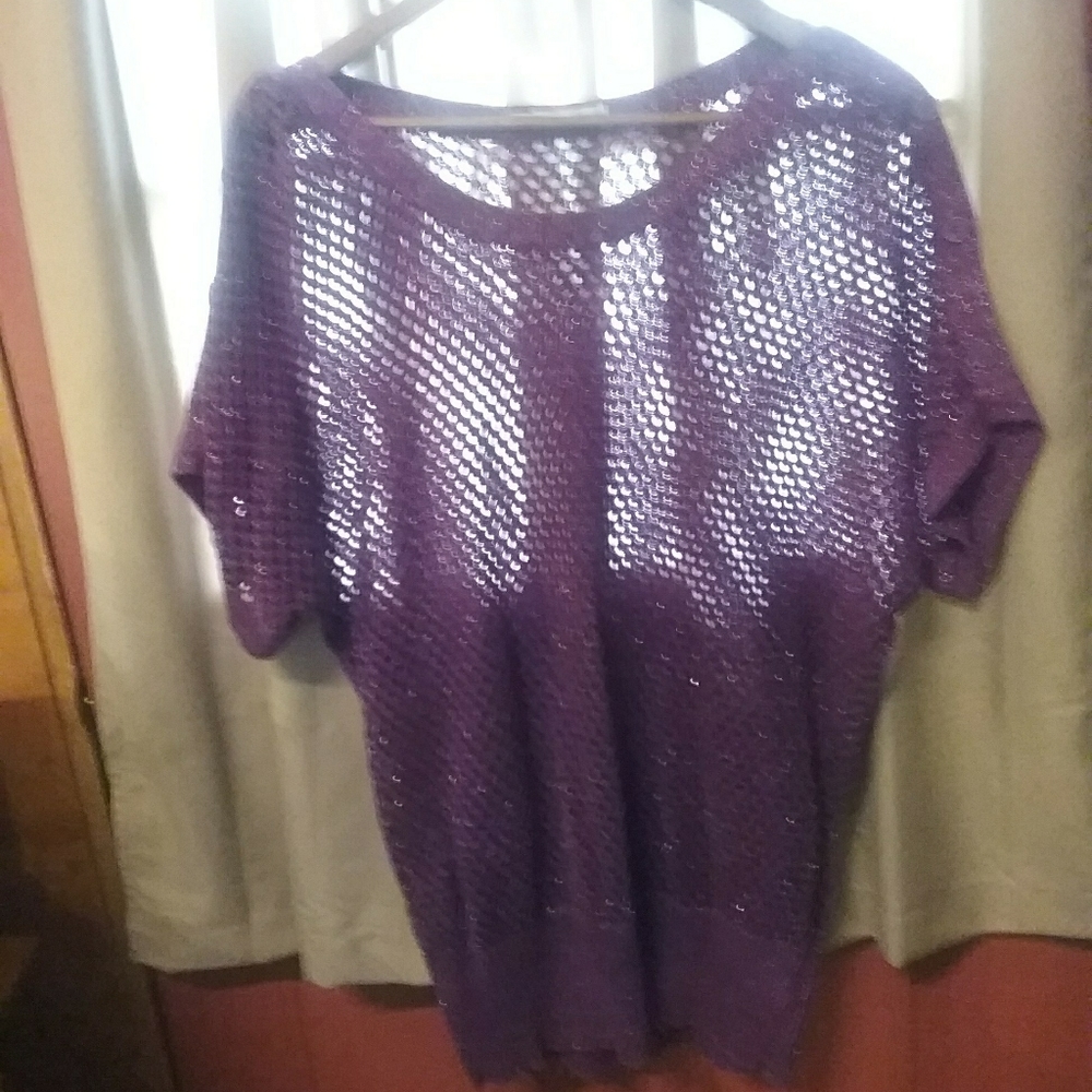 🌹Maurices glittery purple open knit sweater